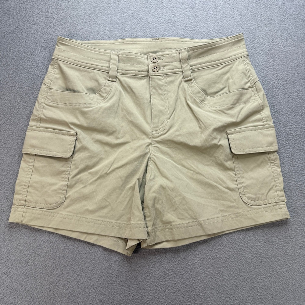 Eddie Bauer Travex Cargo Shorts Women 8 Tan Nylon Spandex Stretch Hiking Outdoor